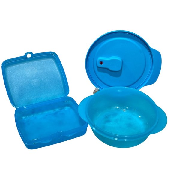 Blue TUPPERWARE LOT Crystalwave Microwave Lunch Bowl 2.5 Cup and Sandwich Keeper - Picture 4 of 6